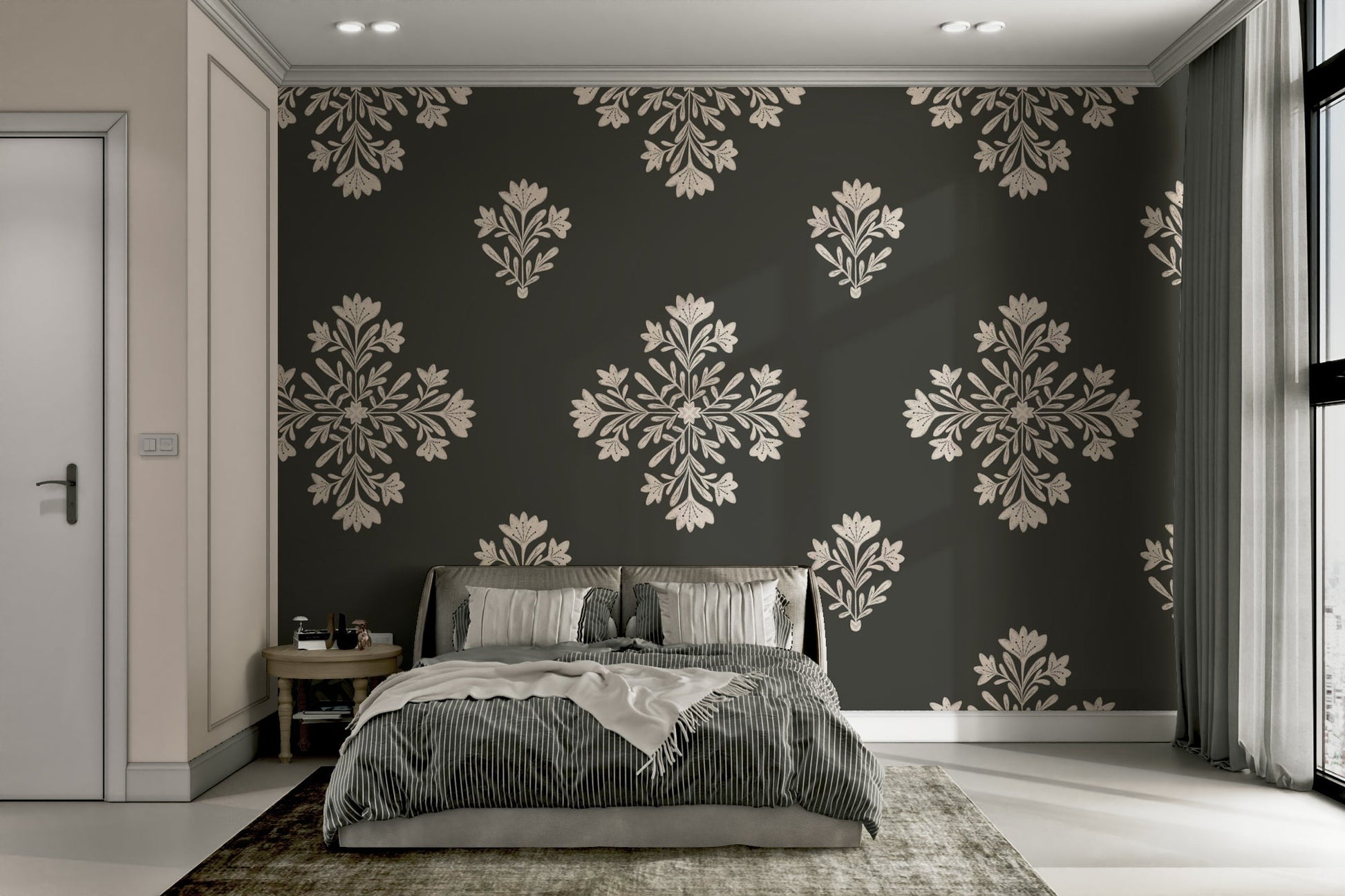 Cozy corner with Modern Folk Floral wallpaper

