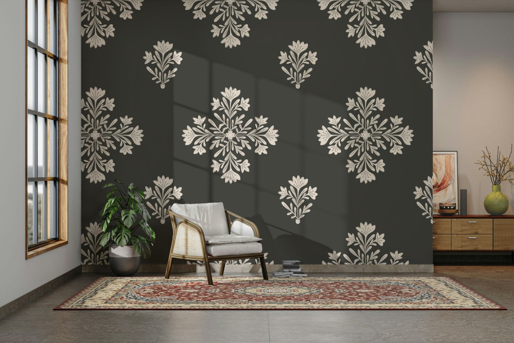 Easy-install modern folk floral wallpaper

