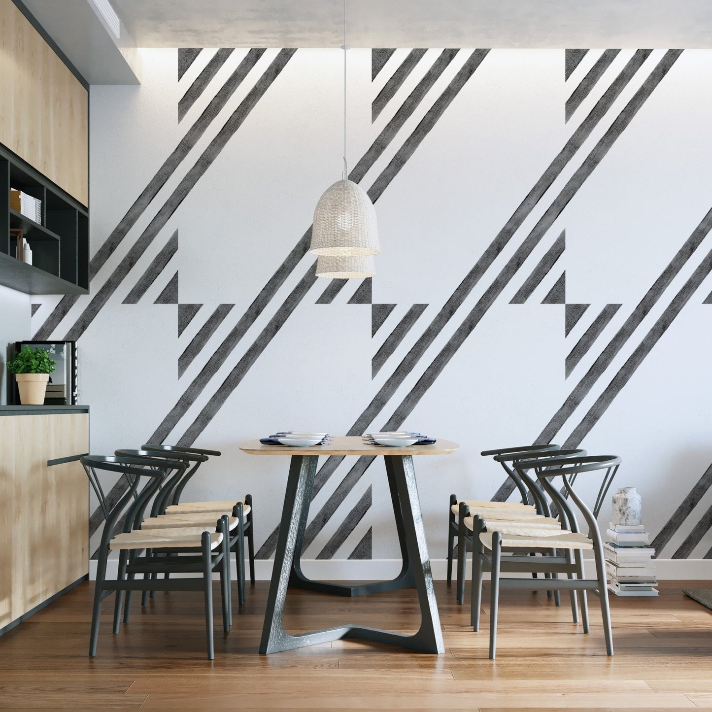 Minimalist black and white wall covering
