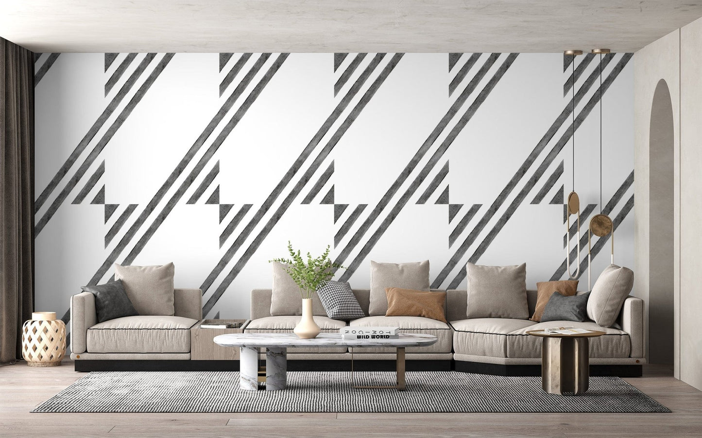 Sleek black white geometric wall design
