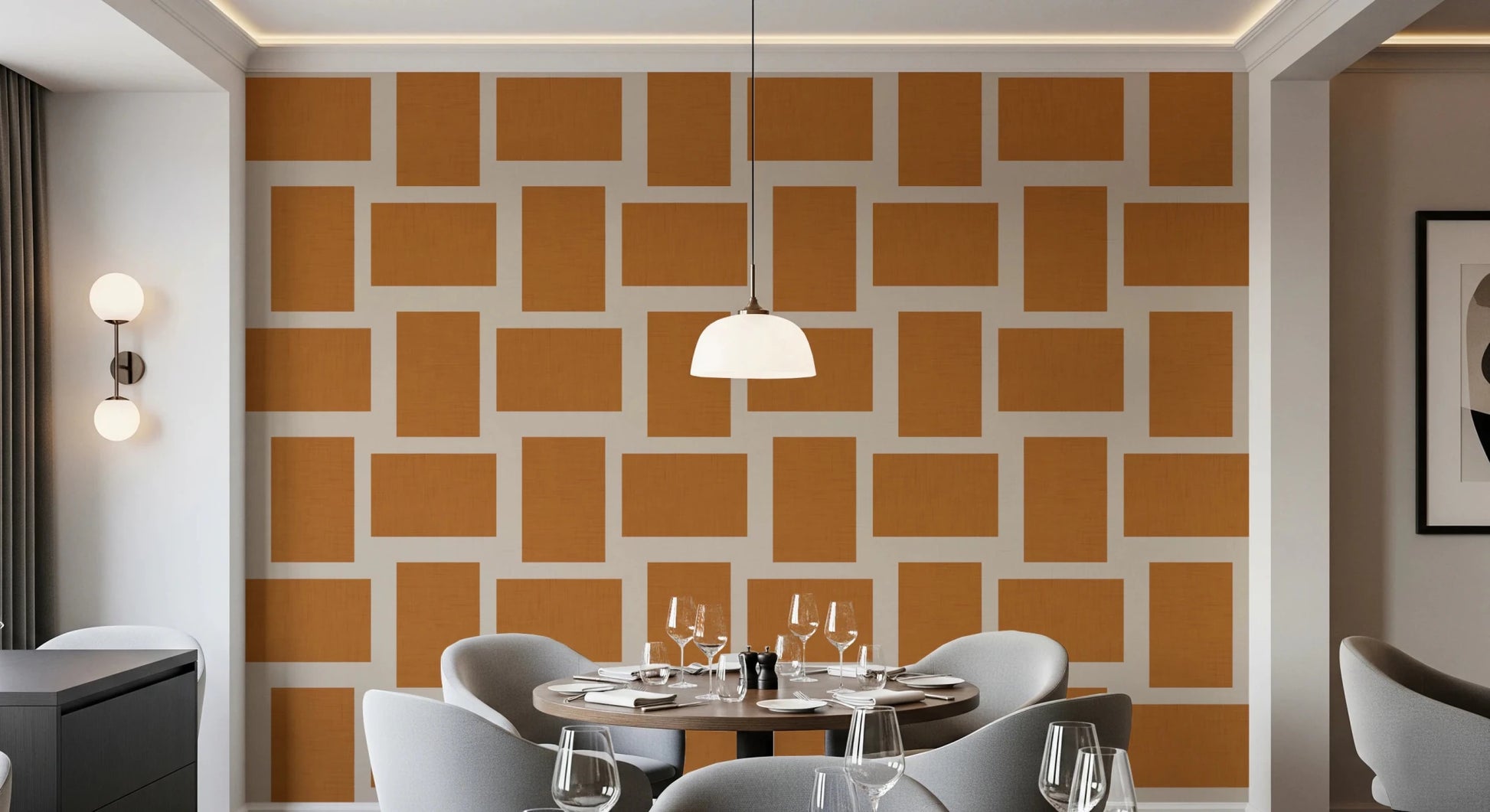 Modern Geometric Color Block Terracotta Cream Wallpaper with large block forms