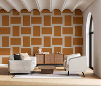 Hallway wall featuring Modern Geometric Color Block wallpaper with cream spacing
