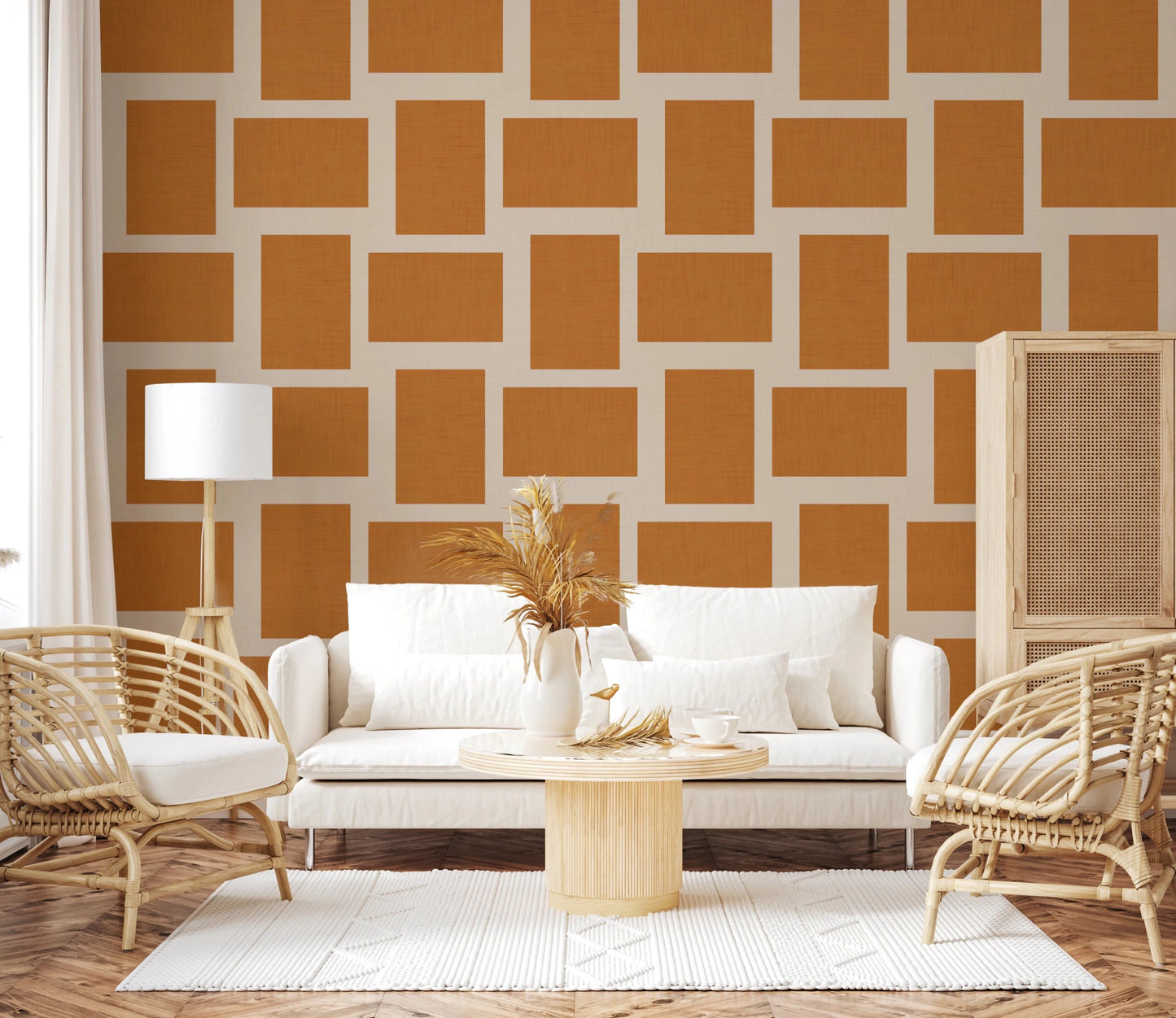 Textured Color Block Wallpaper in terracotta and cream with a clean layout