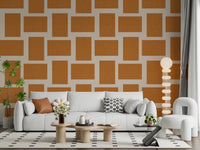 Warm Geometric Wallpaper in terracotta cream with an open modern arrangement