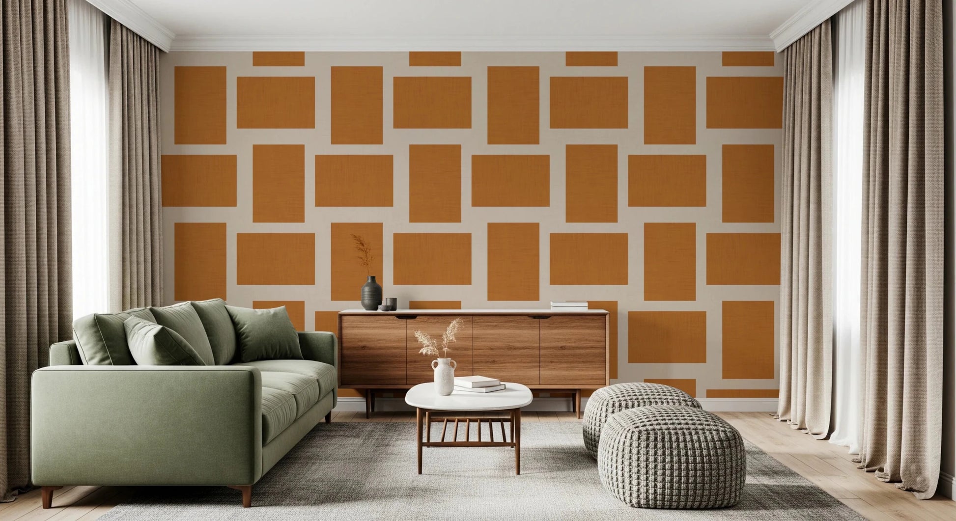 Terracotta Cream Wallpaper with a structured color block pattern and texture
