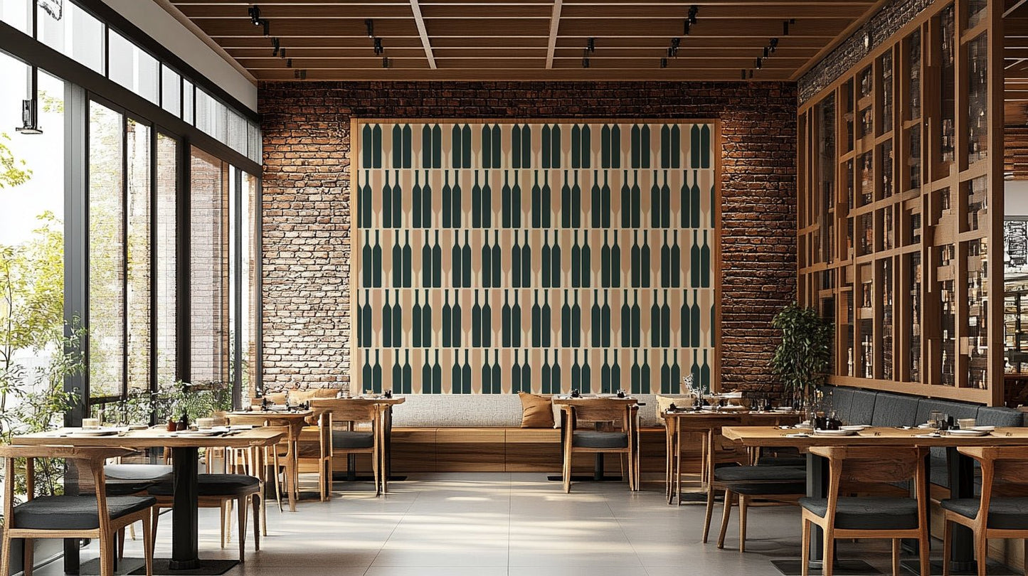 Elegant geometric design blue wallpaper for wine cellars

