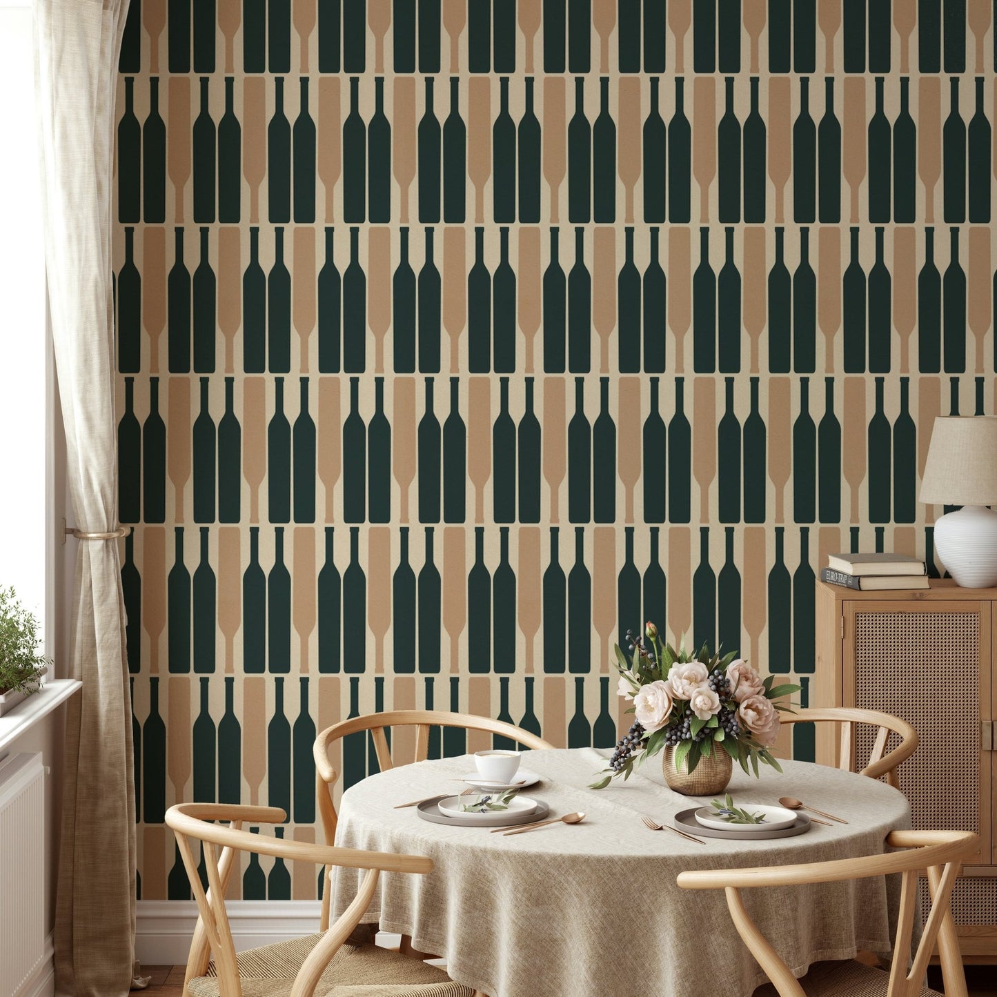 Geometric pattern wallpaper for wine cellar in blue

