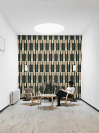 Blue wine cellar wallpaper with modern geometric shapes

