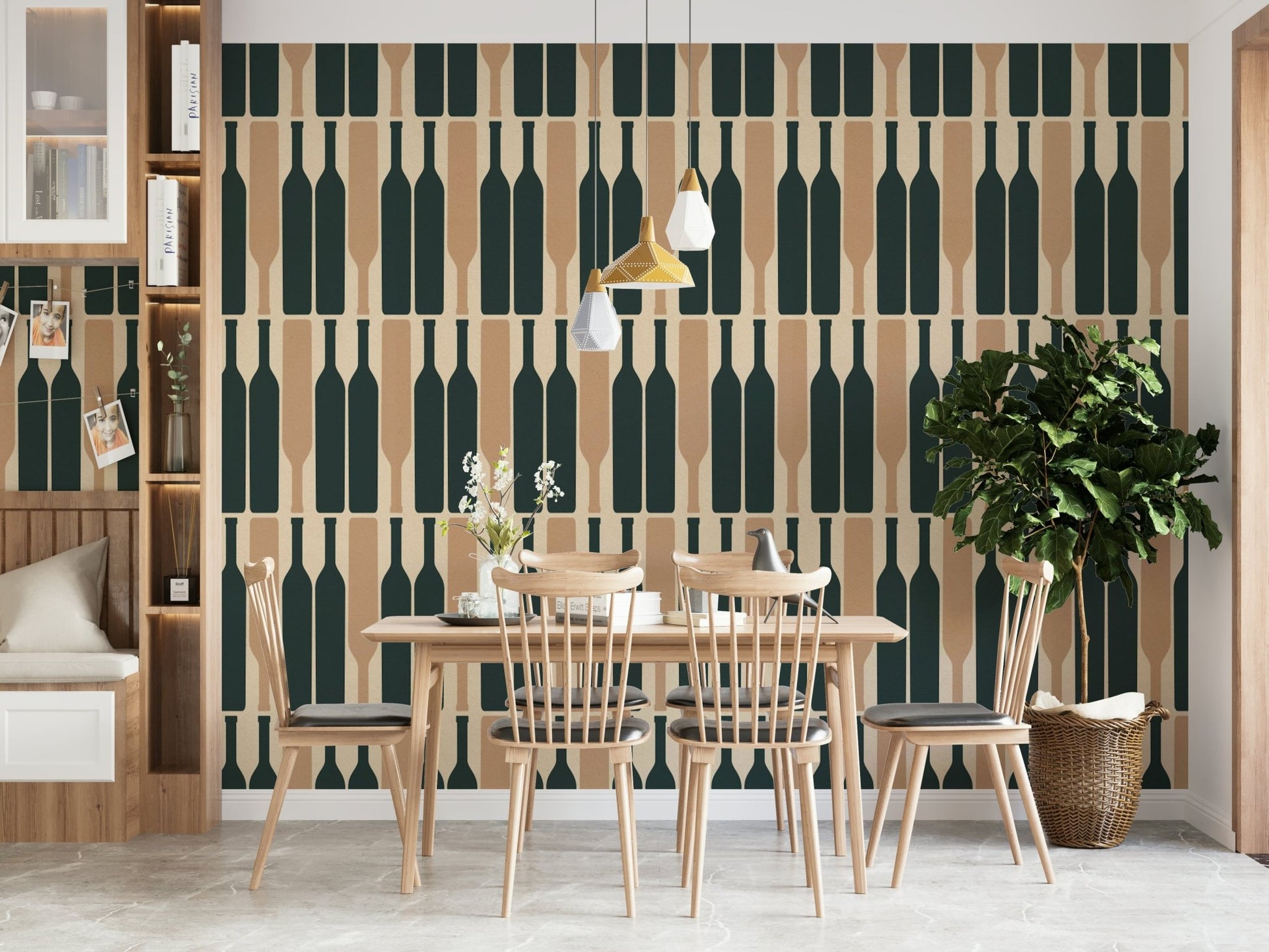 Contemporary geometric blue wallpaper for wine cellar

