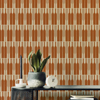 Geometric wallpaper for a trendy wine cellar look.


