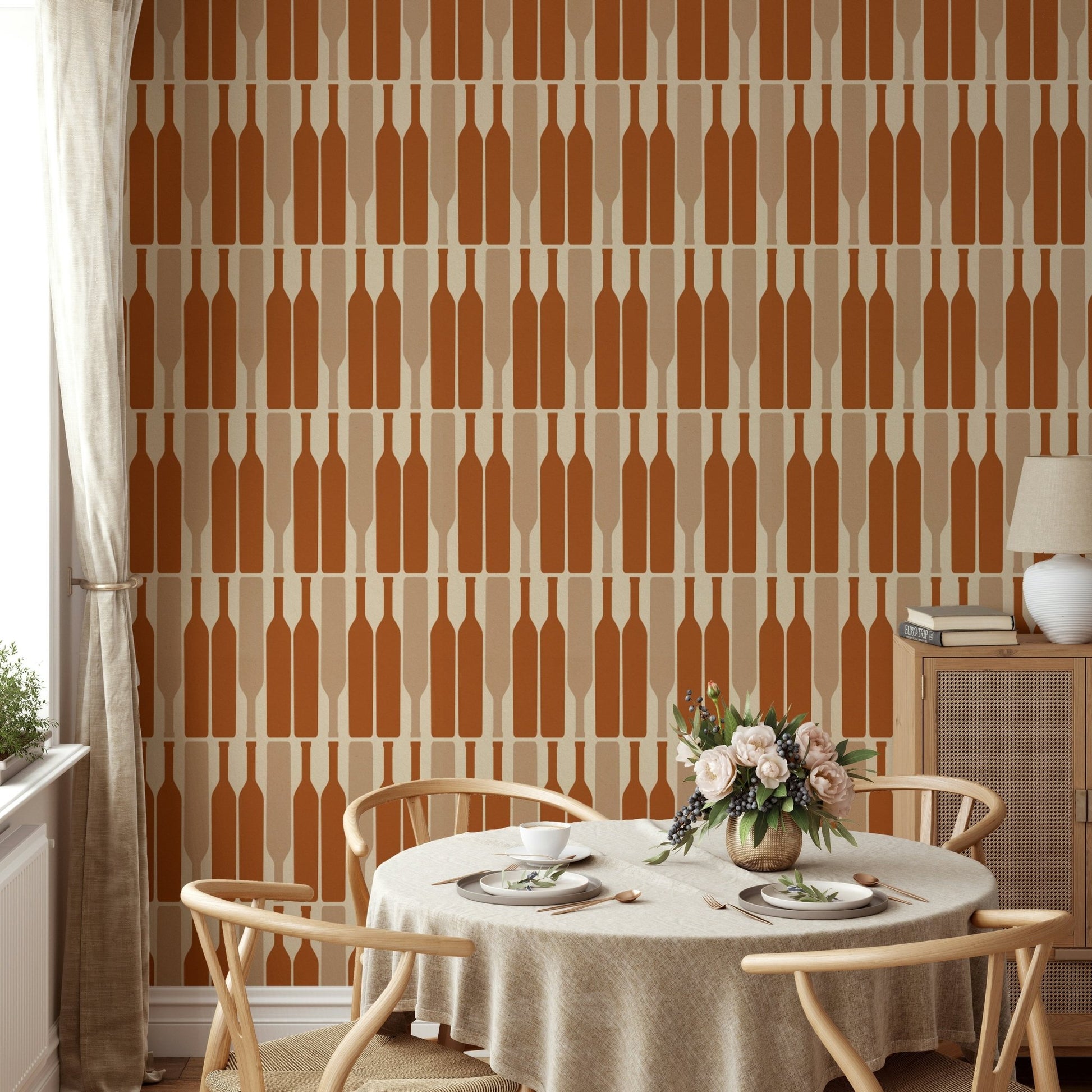 Wine cellar wallpaper with a sleek geometric design.

