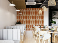 Stylish wine cellar wallpaper with geometric patterns.


