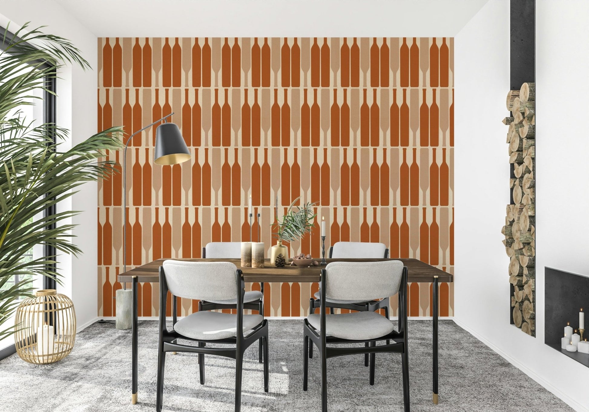 Modern geometric wine cellar wallpaper design.

