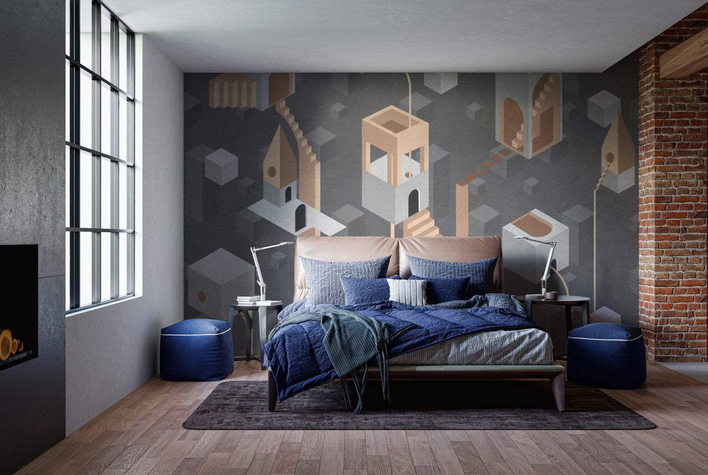 Dark Gray Cubic Design Wallpaper Mural
