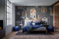 Dark Gray Cubic Design Wallpaper Mural
