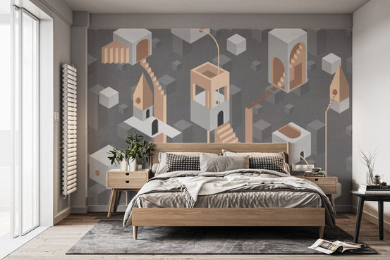Modern Gray Geometric Architecture Wallpaper B646
