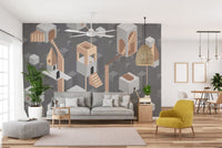 Surreal Floating Staircase Gray Wallpaper
