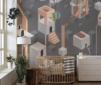 Abstract Gray Architectural Pattern Wallpaper
