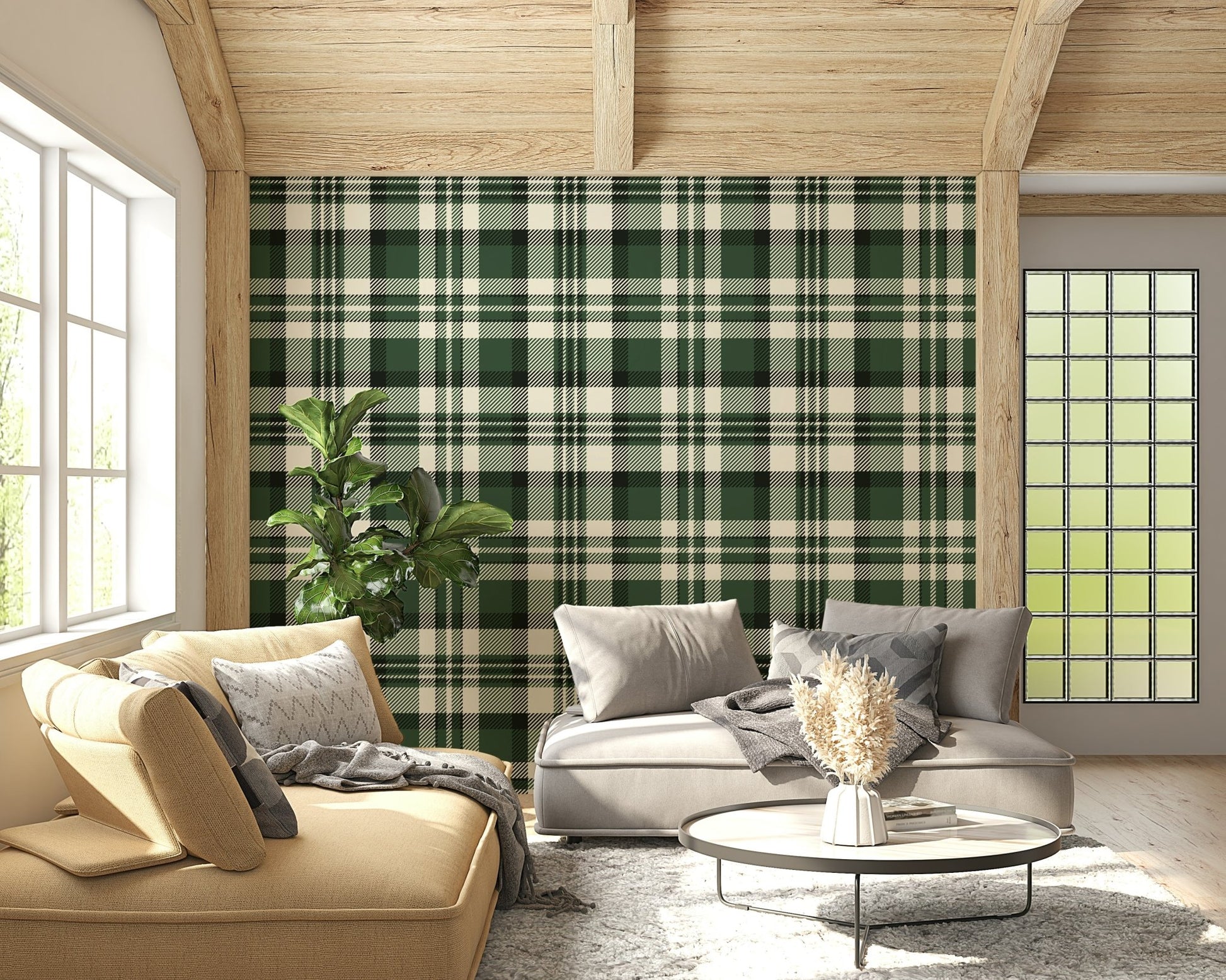 A serene subtle tartan pattern wall mural for modern decor.