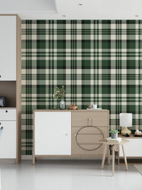 A beautiful modern green plaid wallpaper mural with subtle, contemporary lines.