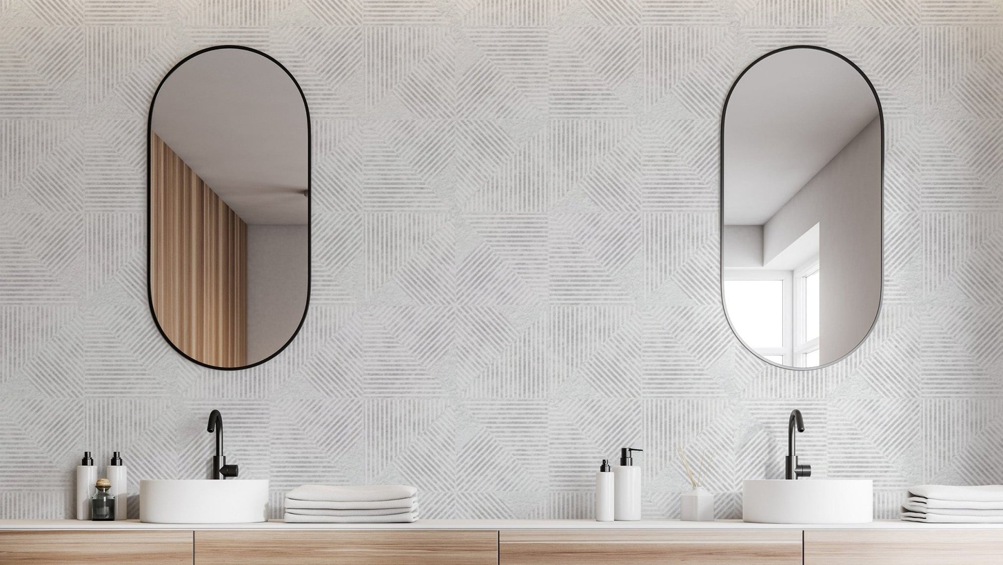 Symmetrical grey wallpaper for interiors
 D281 