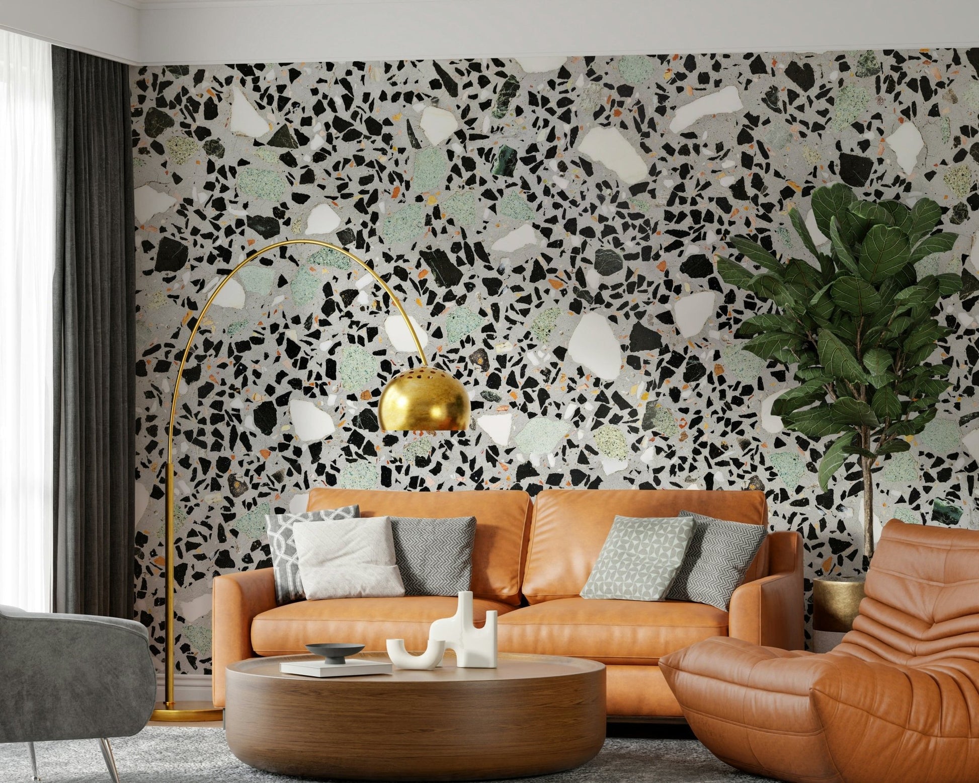 Architectural Modern Grey Terrazzo black and white wall mural pattern