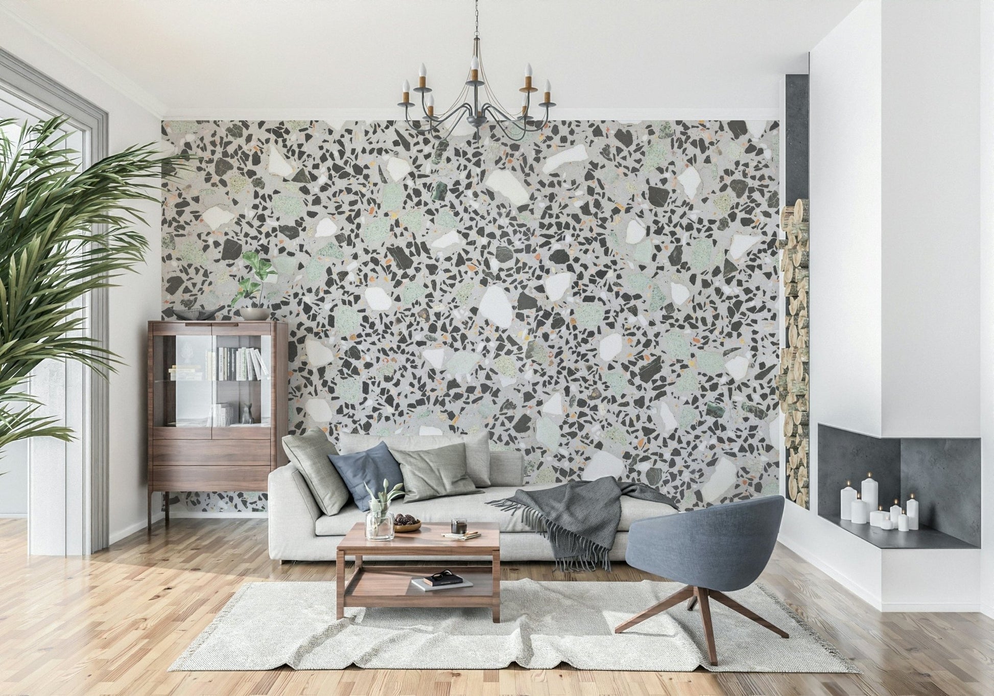 Sleek Terrazzo large chips wallpaper for contemporary interiors space