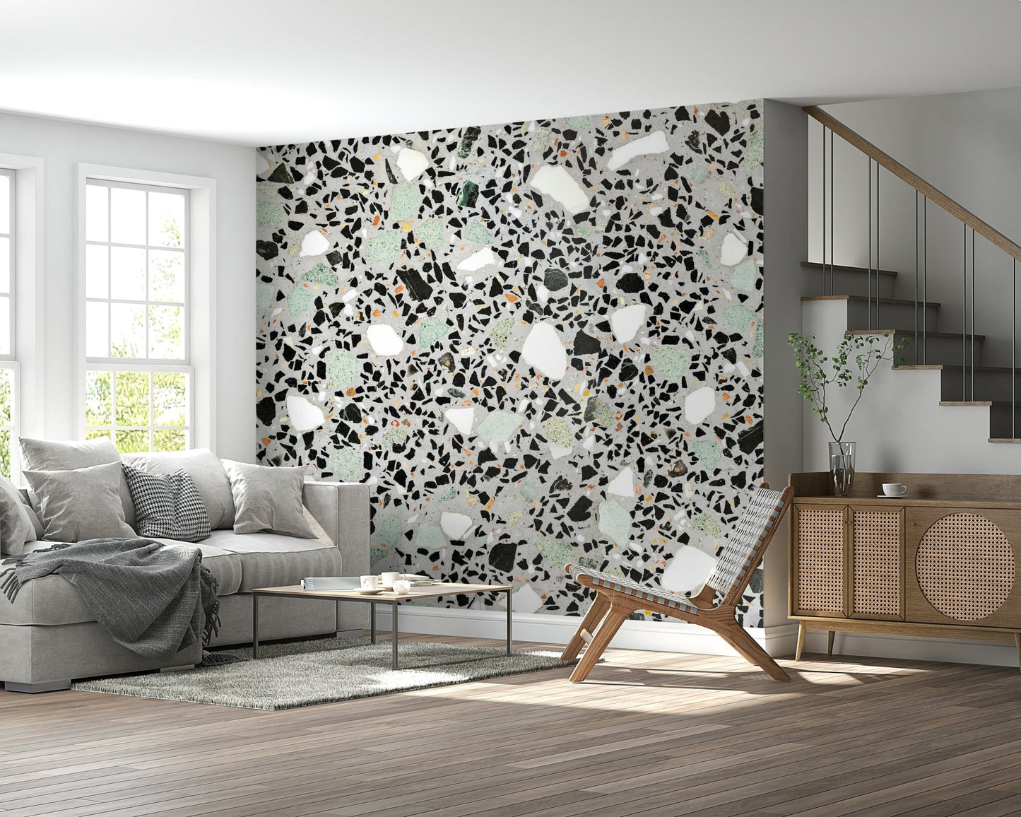 Authentic look Modern Grey Terrazzo, durable kitchen wall mural.