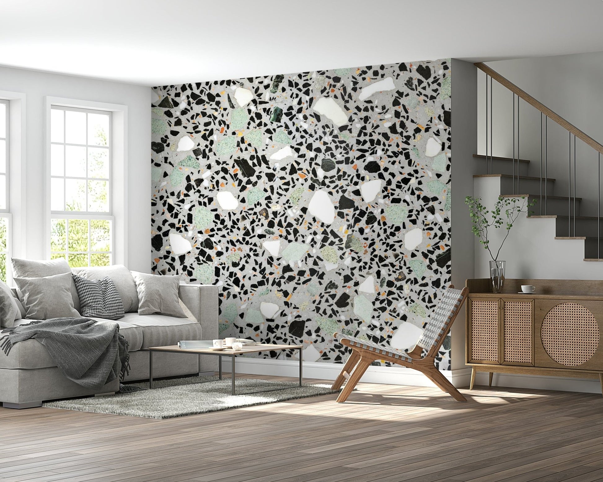 Authentic look Modern Grey Terrazzo, durable kitchen wall mural.