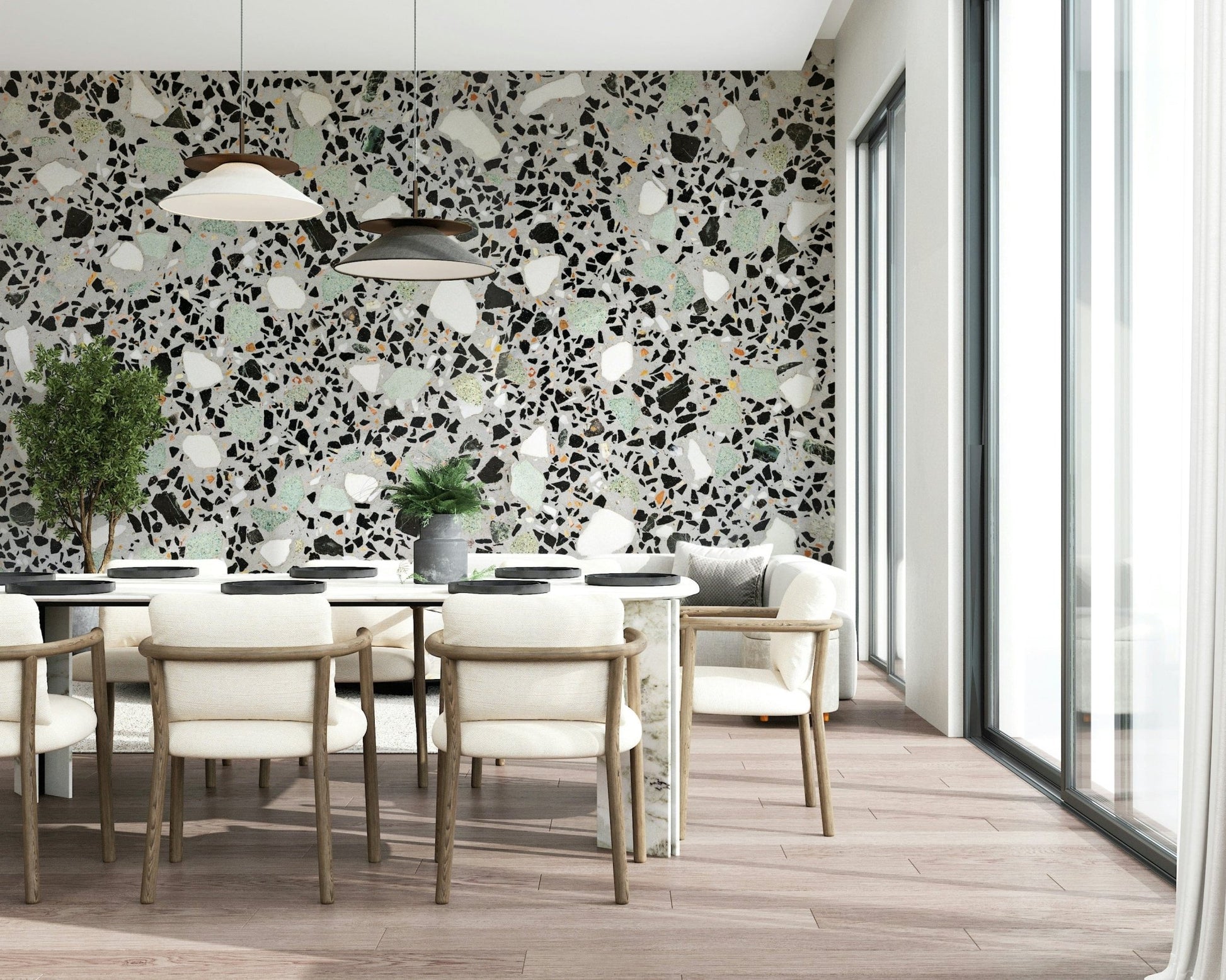 Chic Terrazzo grayscale aggregate wallpaper for stylish kitchen area