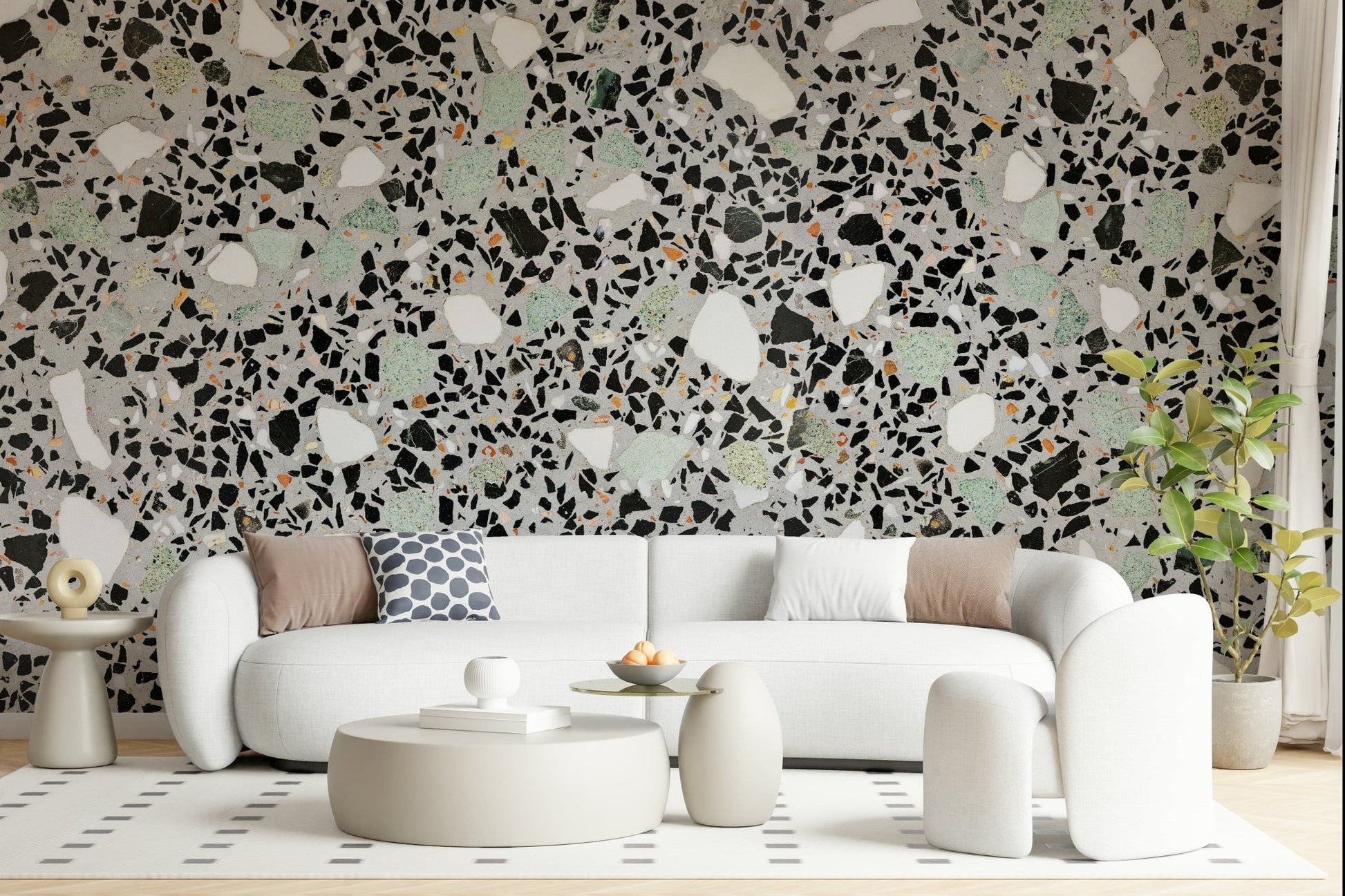 Minimalist Modern Grey Terrazzo speckled wall mural covering look