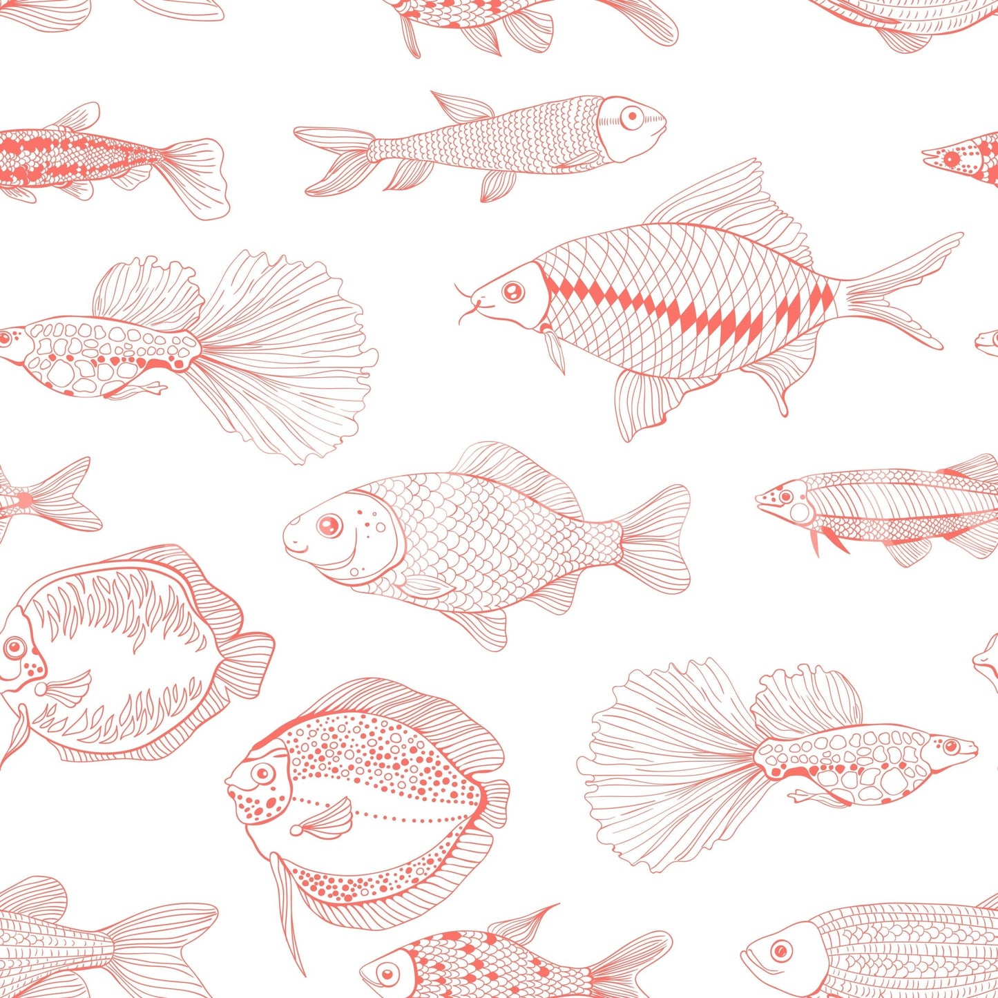 Coral fish wallpaper with simple nautical linework and airy detail