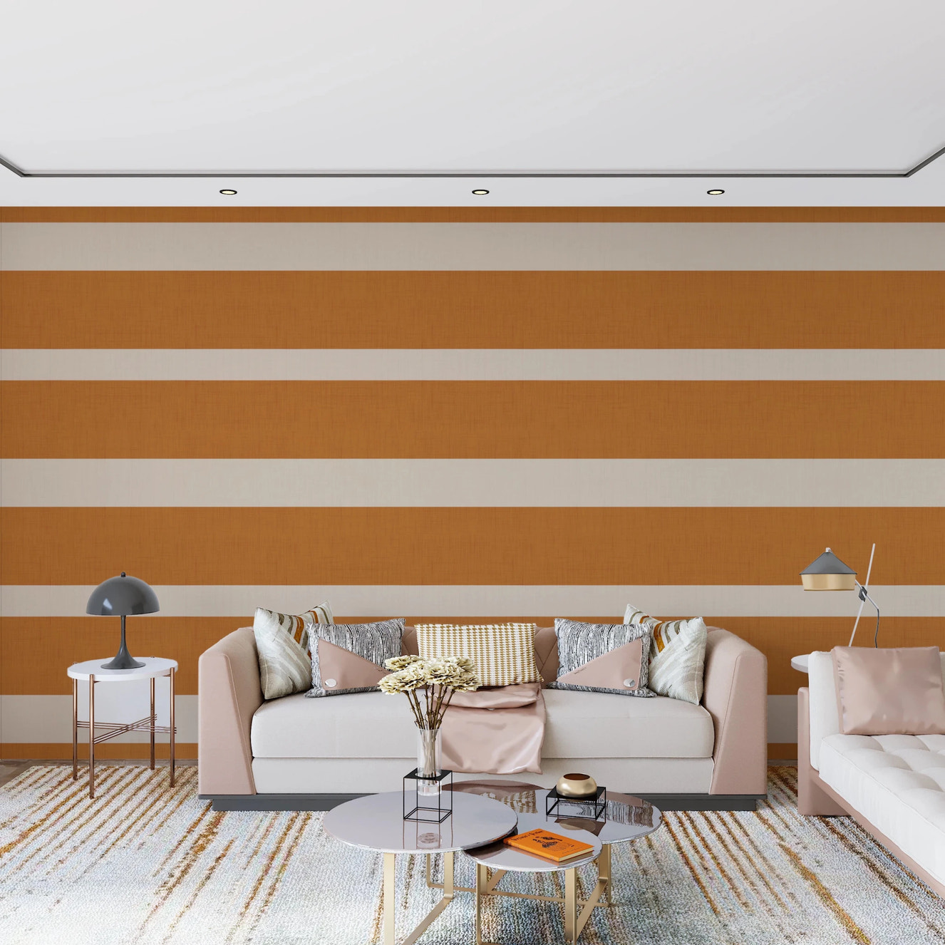 Modern Horizontal Stripe Terracotta Cream  Wallpaper⁠