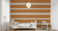 Textured Horizontal Stripe Wallpaper in terracotta and cream with clean lines