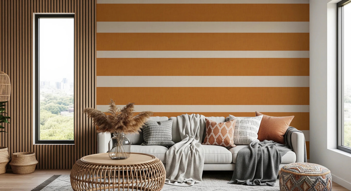 Home Office wall featuring Modern Horizontal Stripe wallpaper in cream terracotta