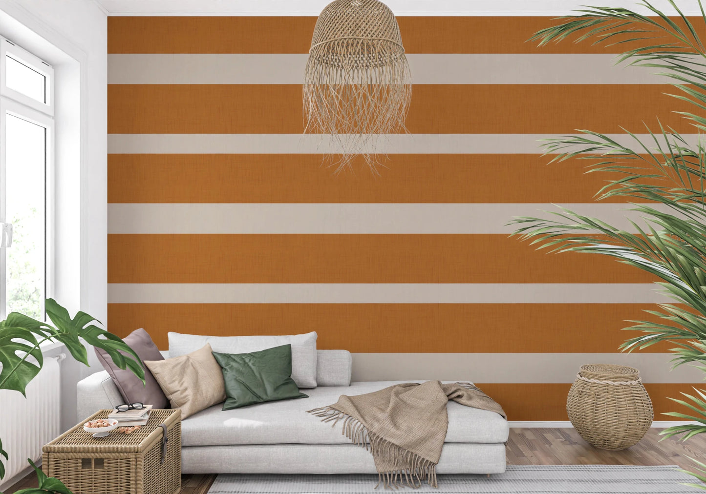 Hallway finished in Modern Horizontal Stripe wallpaper with broad stripe layout