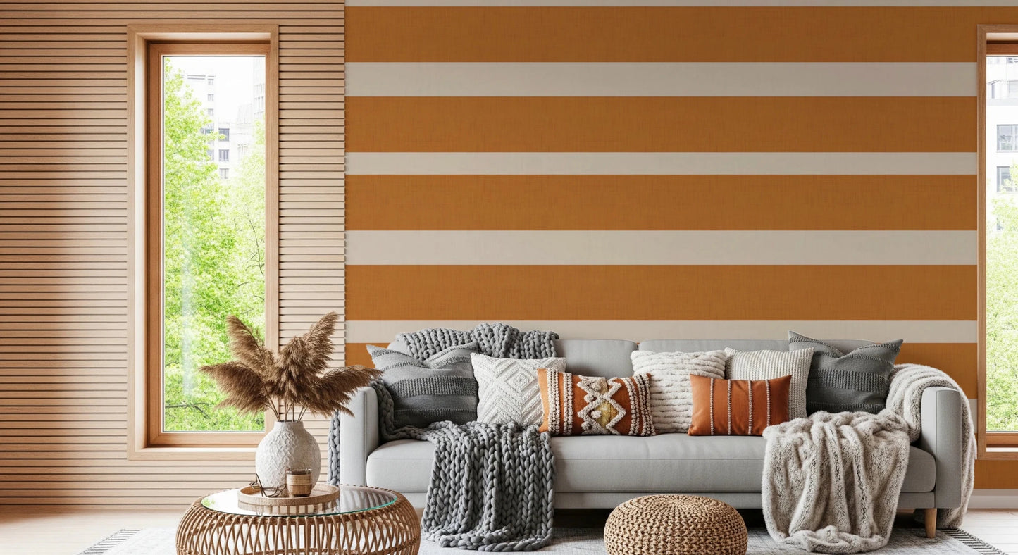 Hallway styled with Modern Horizontal Stripe wallpaper in warm terracotta cream