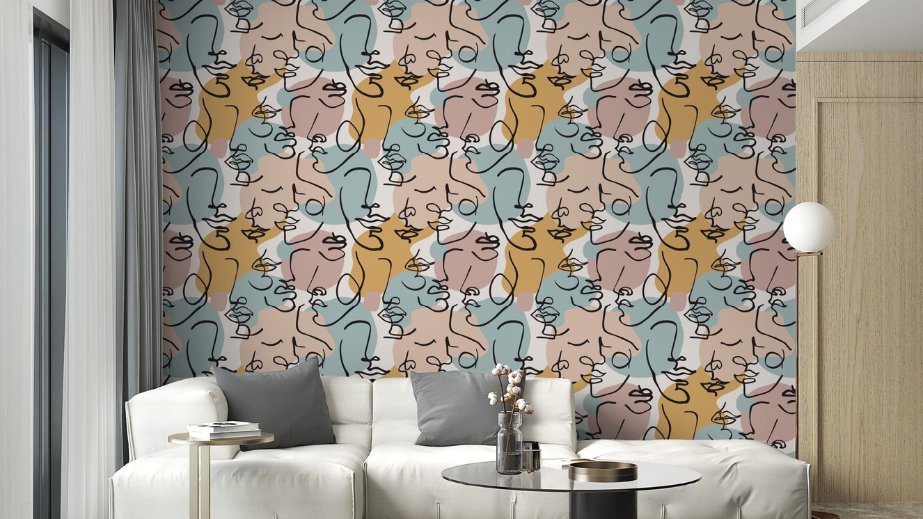 Abstract human line art wallpaper mural
