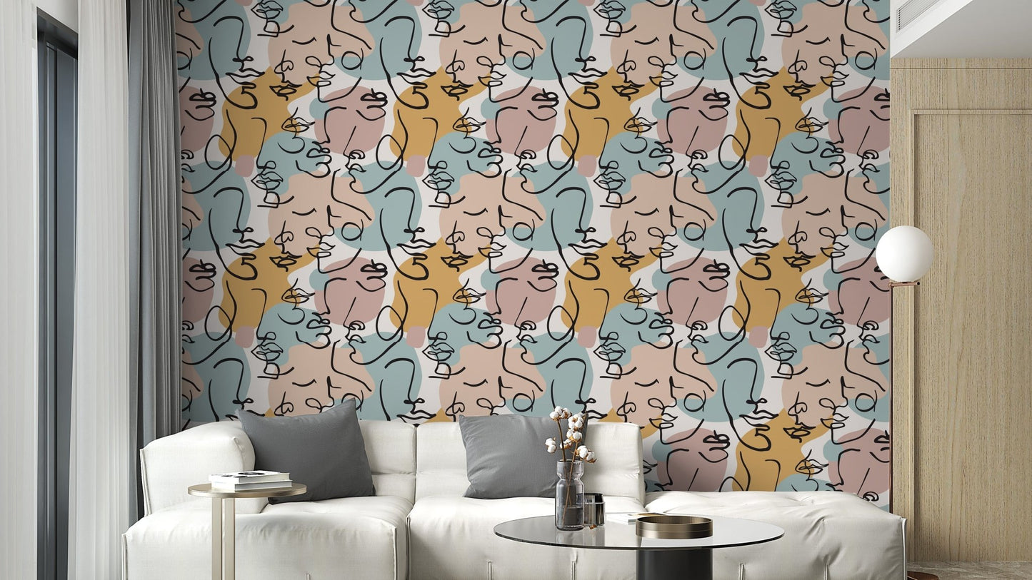Abstract human line art wallpaper mural