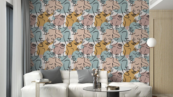 Abstract human line art wallpaper mural B029