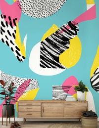 Stylish Modern Living wall decor featuring graphic dots and striking pink silhouettes.