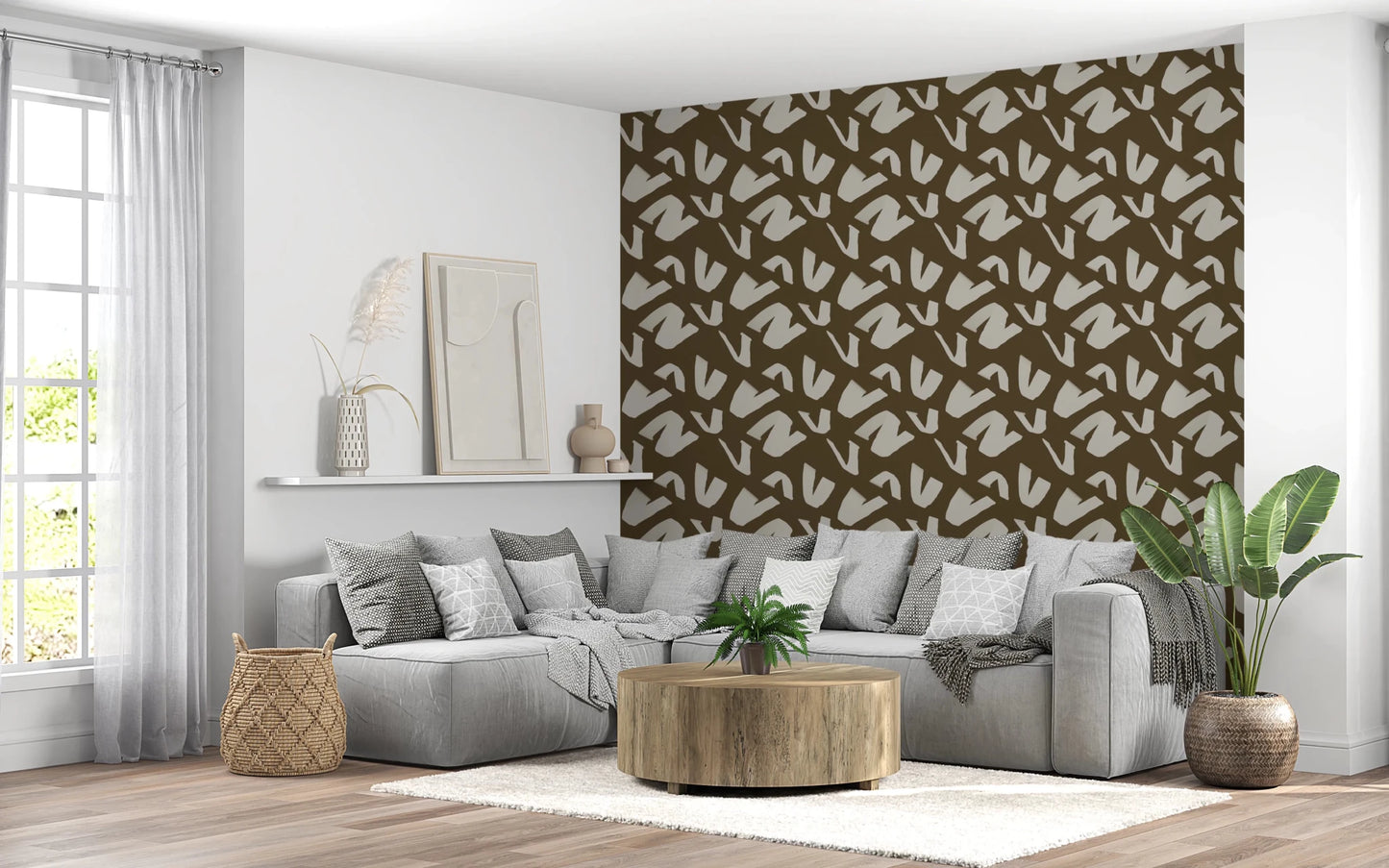 Modern Markings pattern wallpaper in brown tones