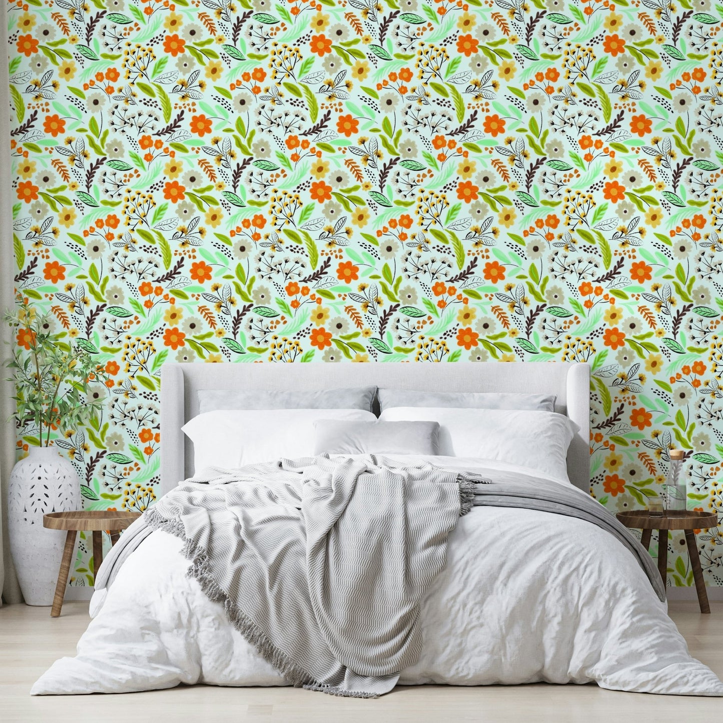 Colorful floral wallpaper in a modern meadow style


