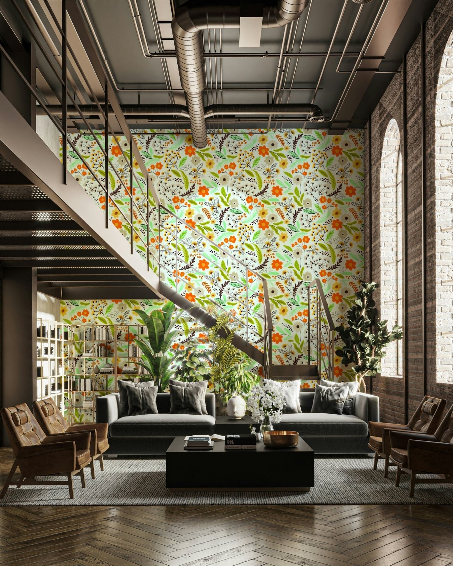 Meadow-inspired wallpaper with artistic florals

