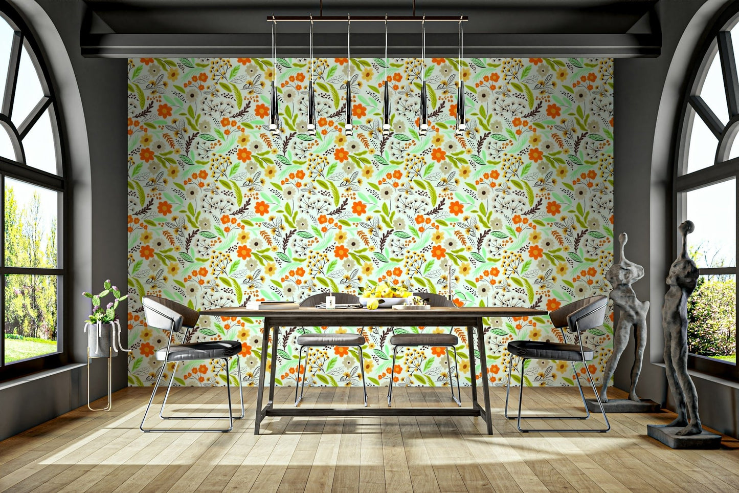 Abstract floral meadow wallpaper for feature walls

