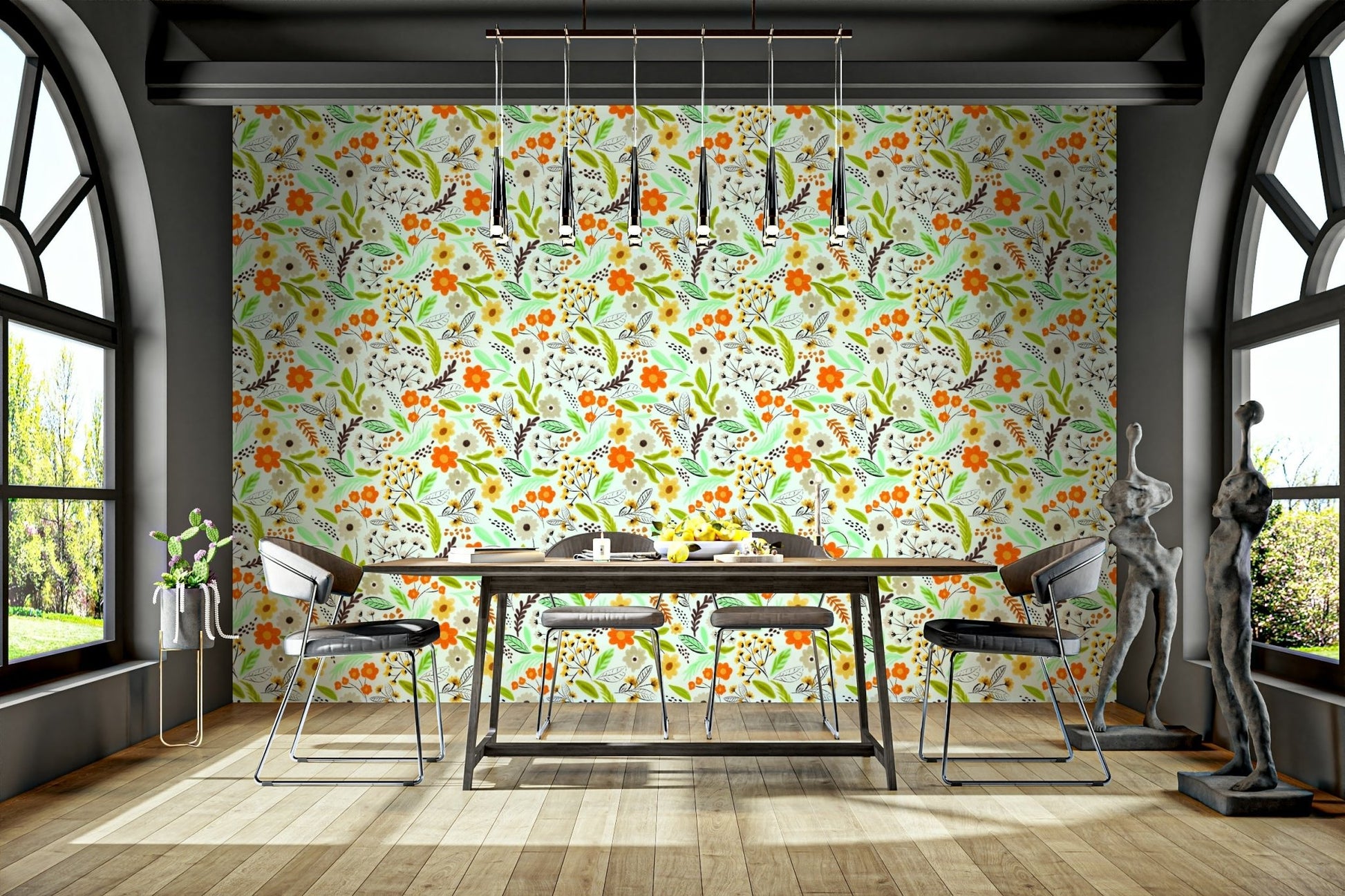 Abstract floral meadow wallpaper for feature walls

