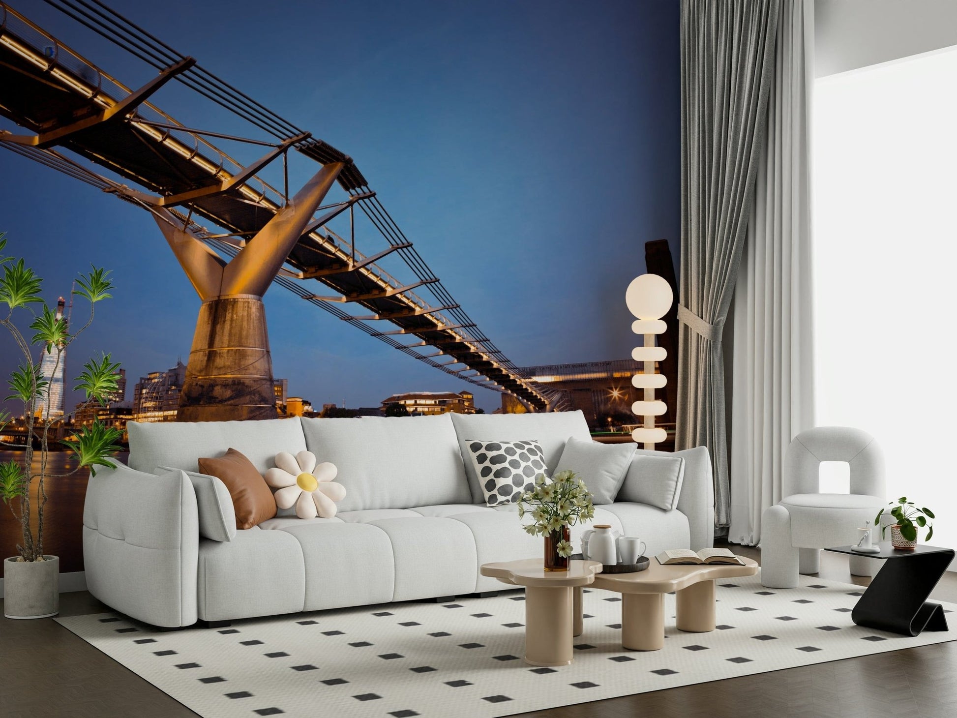 Modern Meets Classic Wall Mural with soft cream and beige hues.