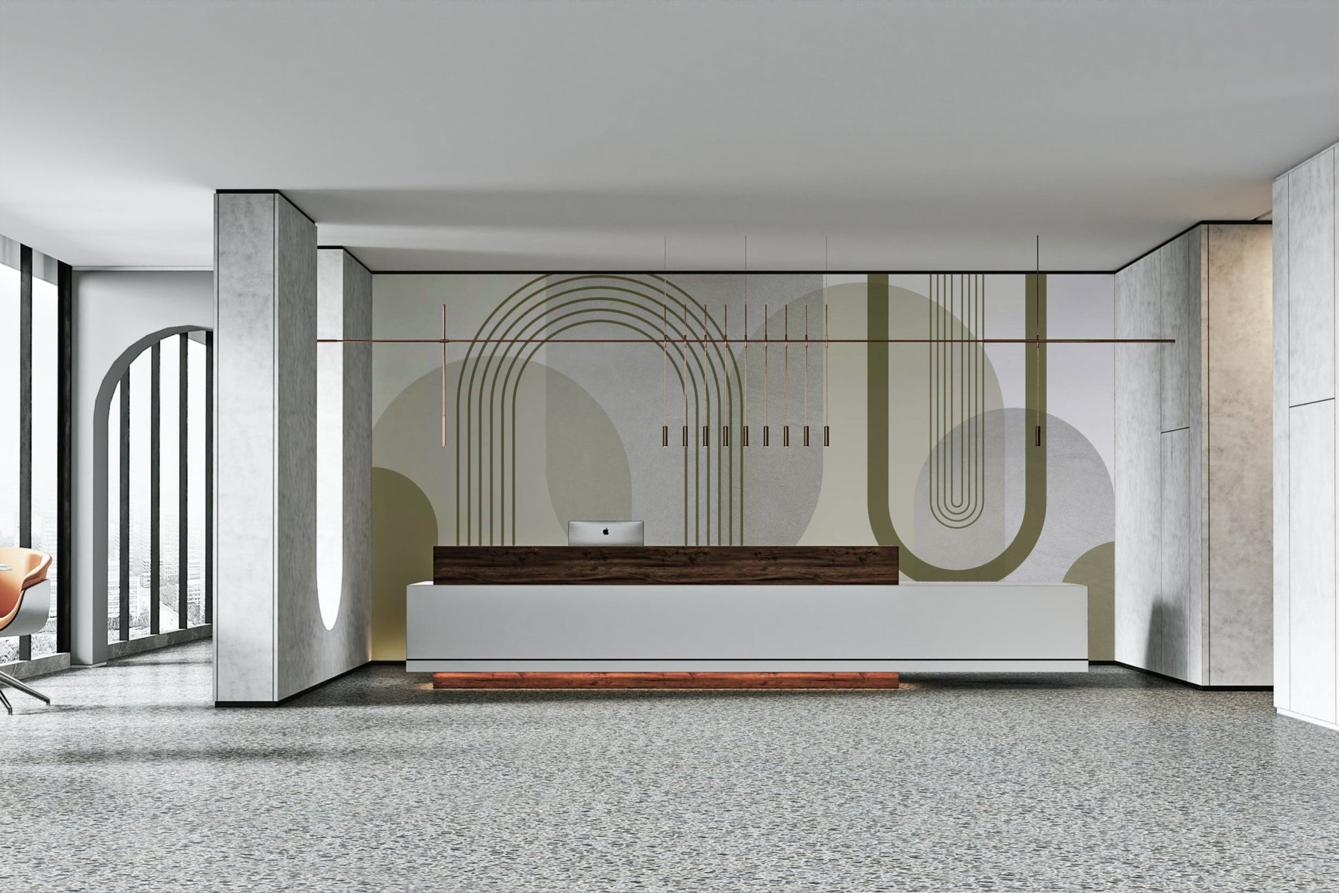 Modern Mid-Century Abstraction wall mural on wall

