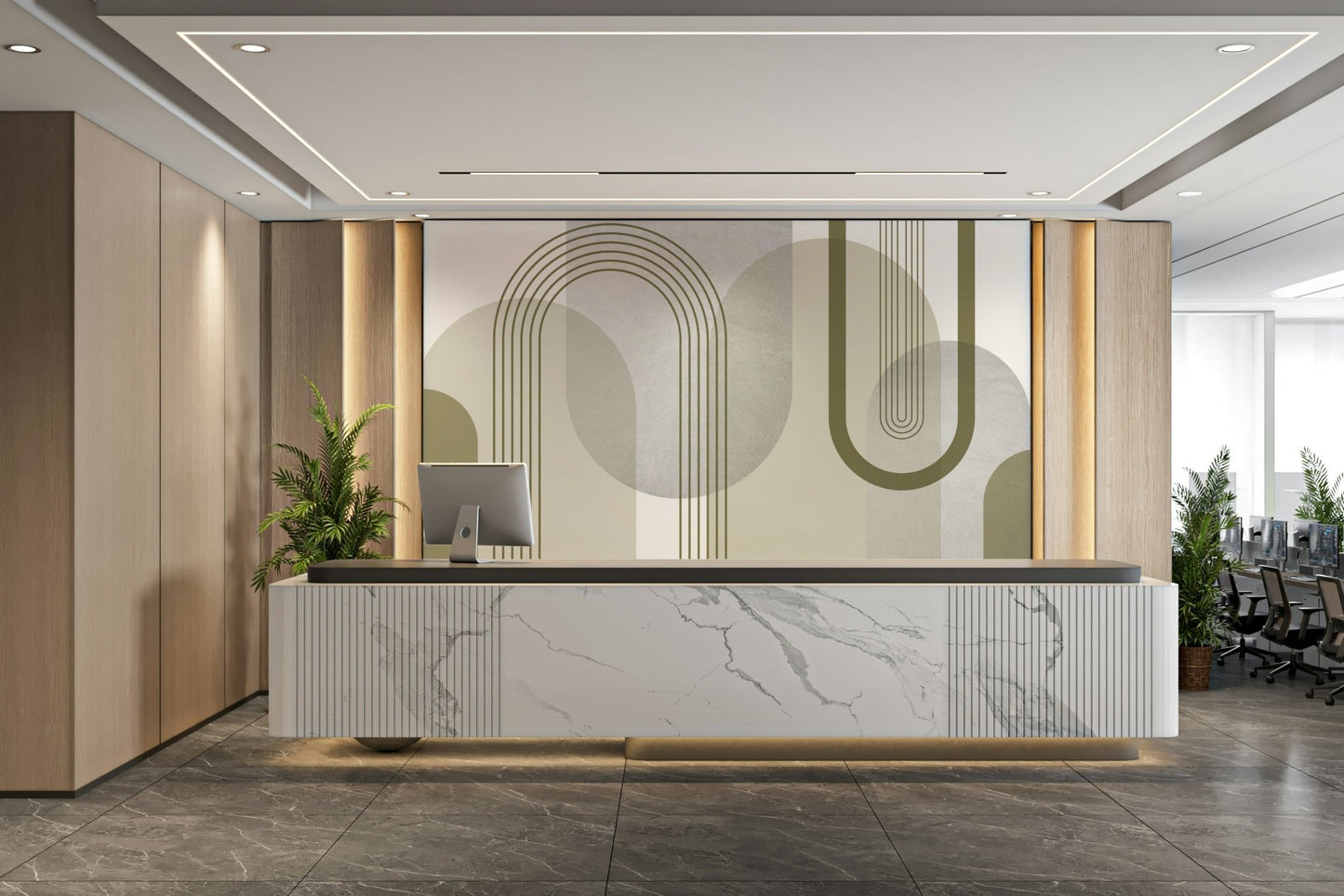 Artistic wallpaper mural in living room

