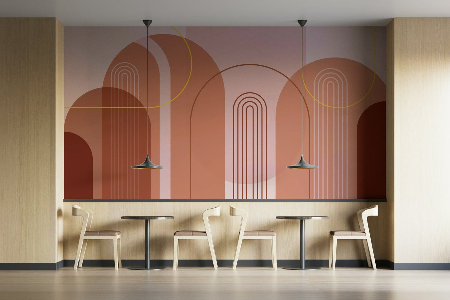Mid-century inspired archway mural for modern spaces

